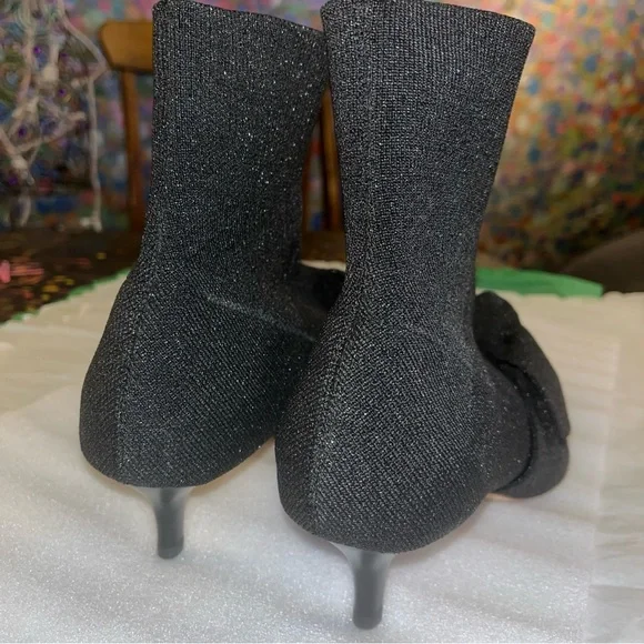 Loeffler Randall Kassidy Black/Shimmer Knit Bow Ankle Sock Booties New - Picture 9 of 13